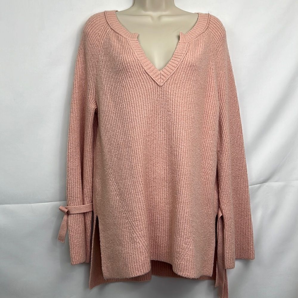 Aerie Pale pink cotton blend tunic vneck sweater EUC size small